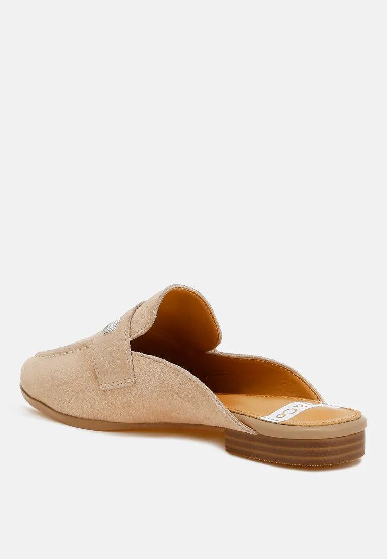 Rhinestone Strap Suede Mules By RUW