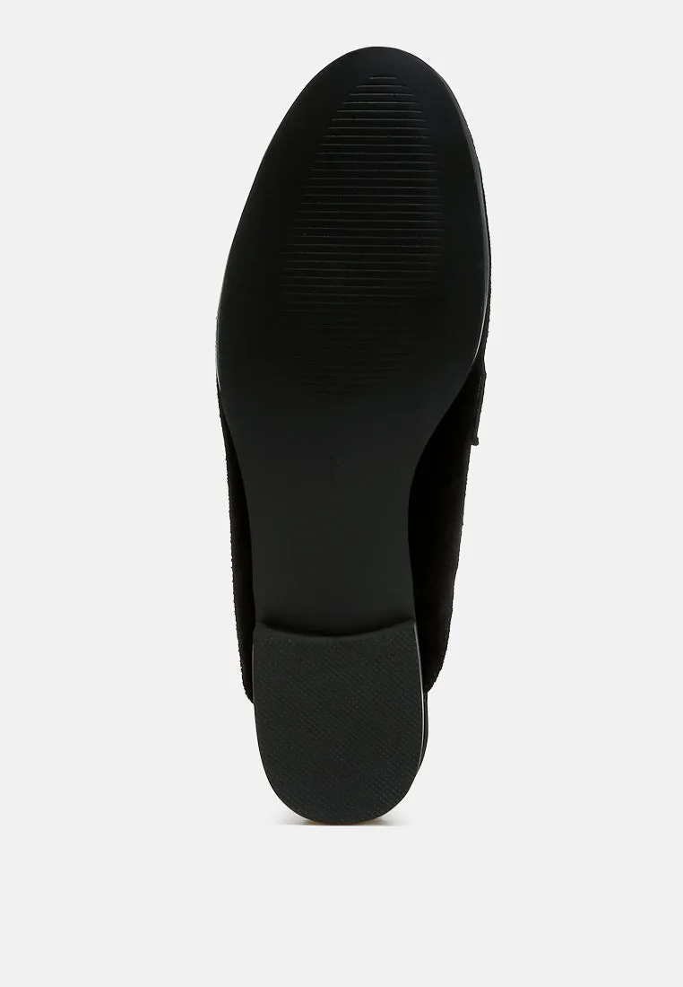 Rhinestone Strap Suede Mules By RUW