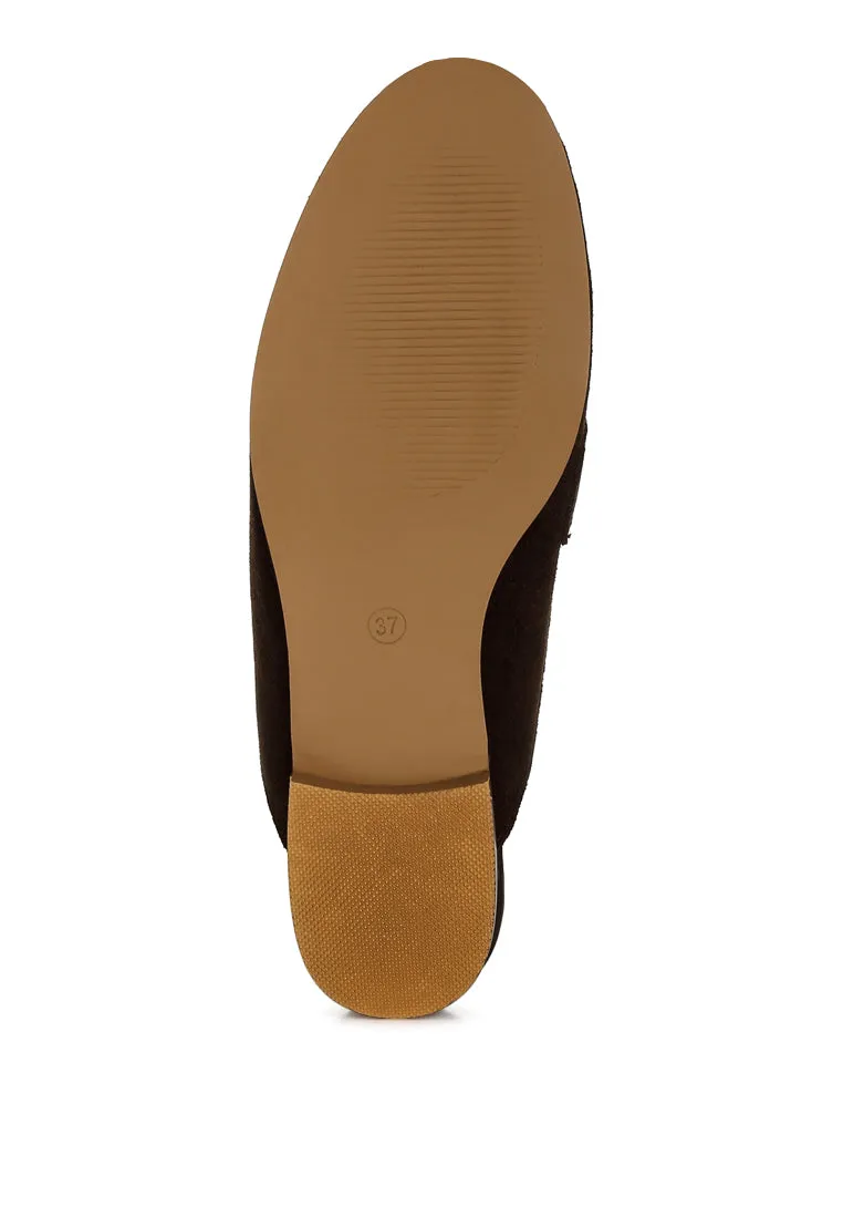 Rhinestone Strap Suede Mules By RUW