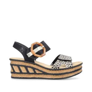 Rieker Wedge Sandal Black Print