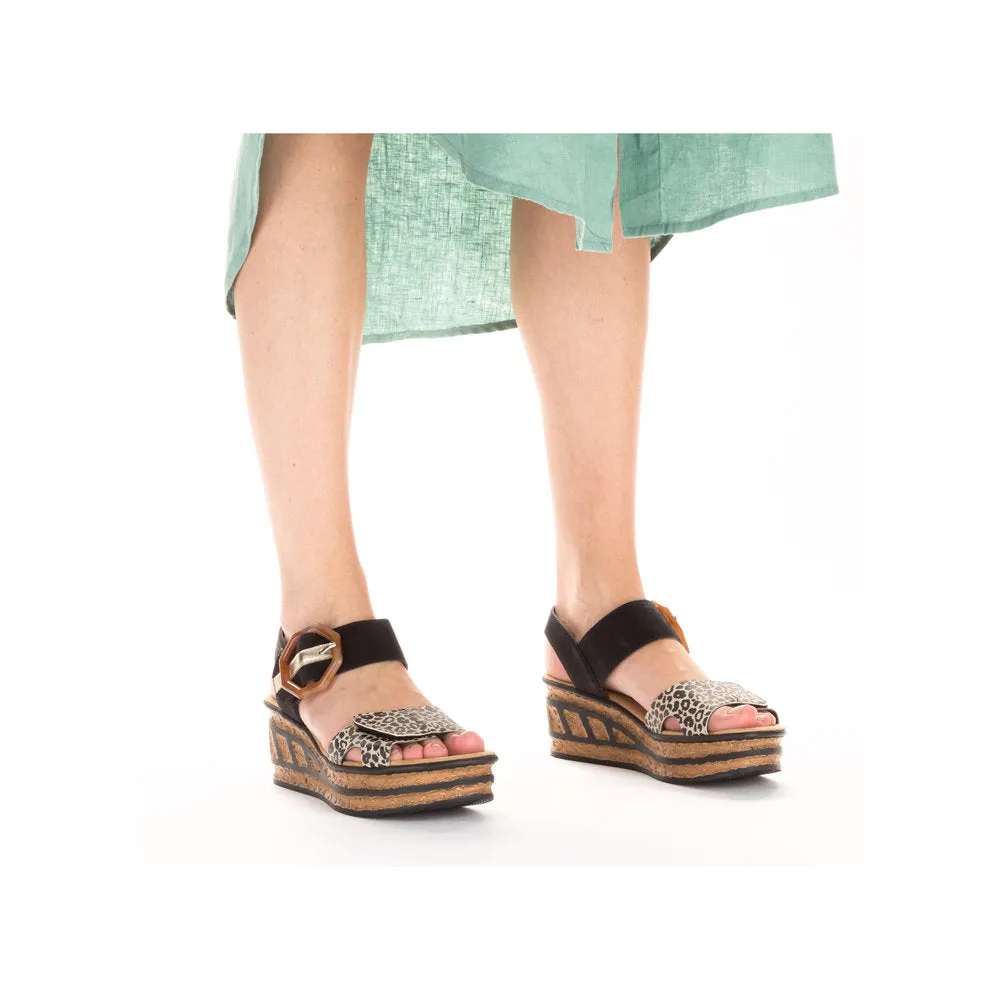 Rieker Wedge Sandal Black Print