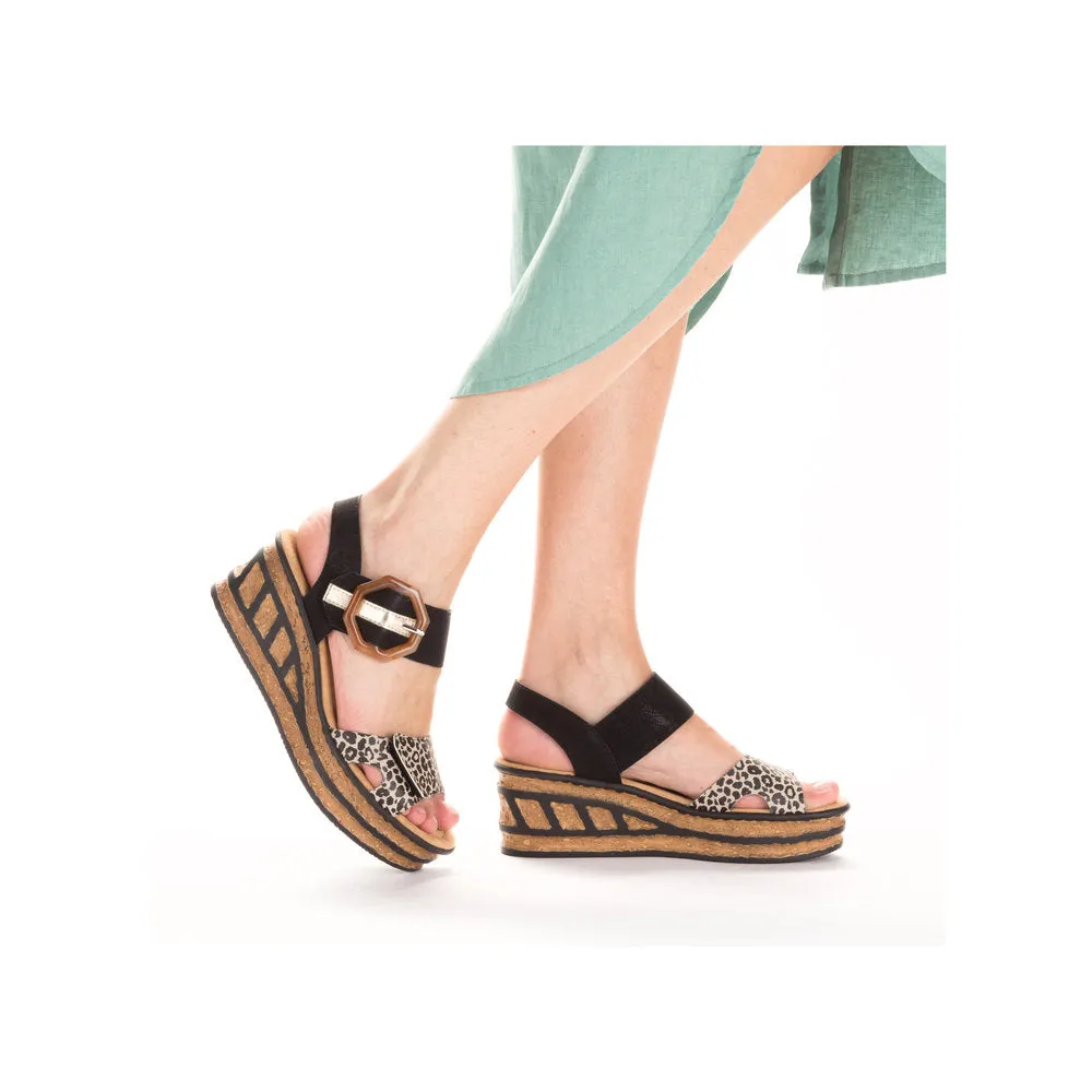 Rieker Wedge Sandal Black Print