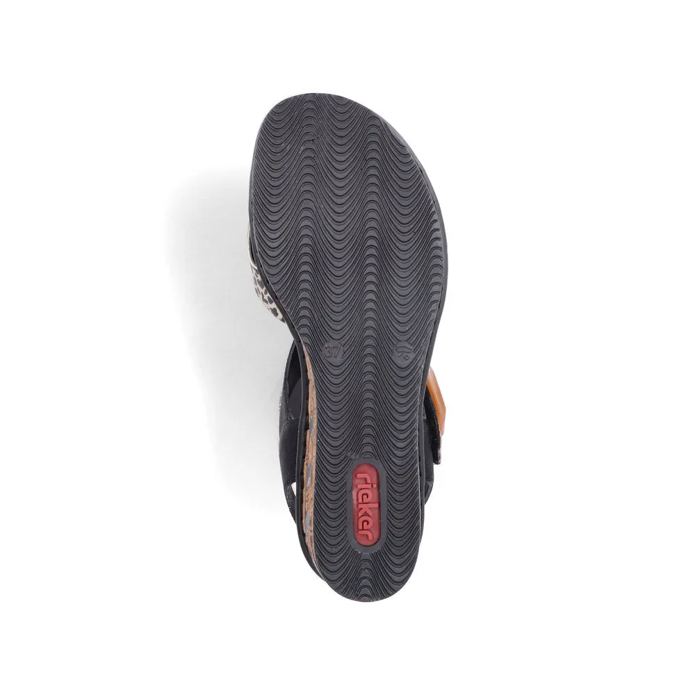 Rieker Wedge Sandal Black Print