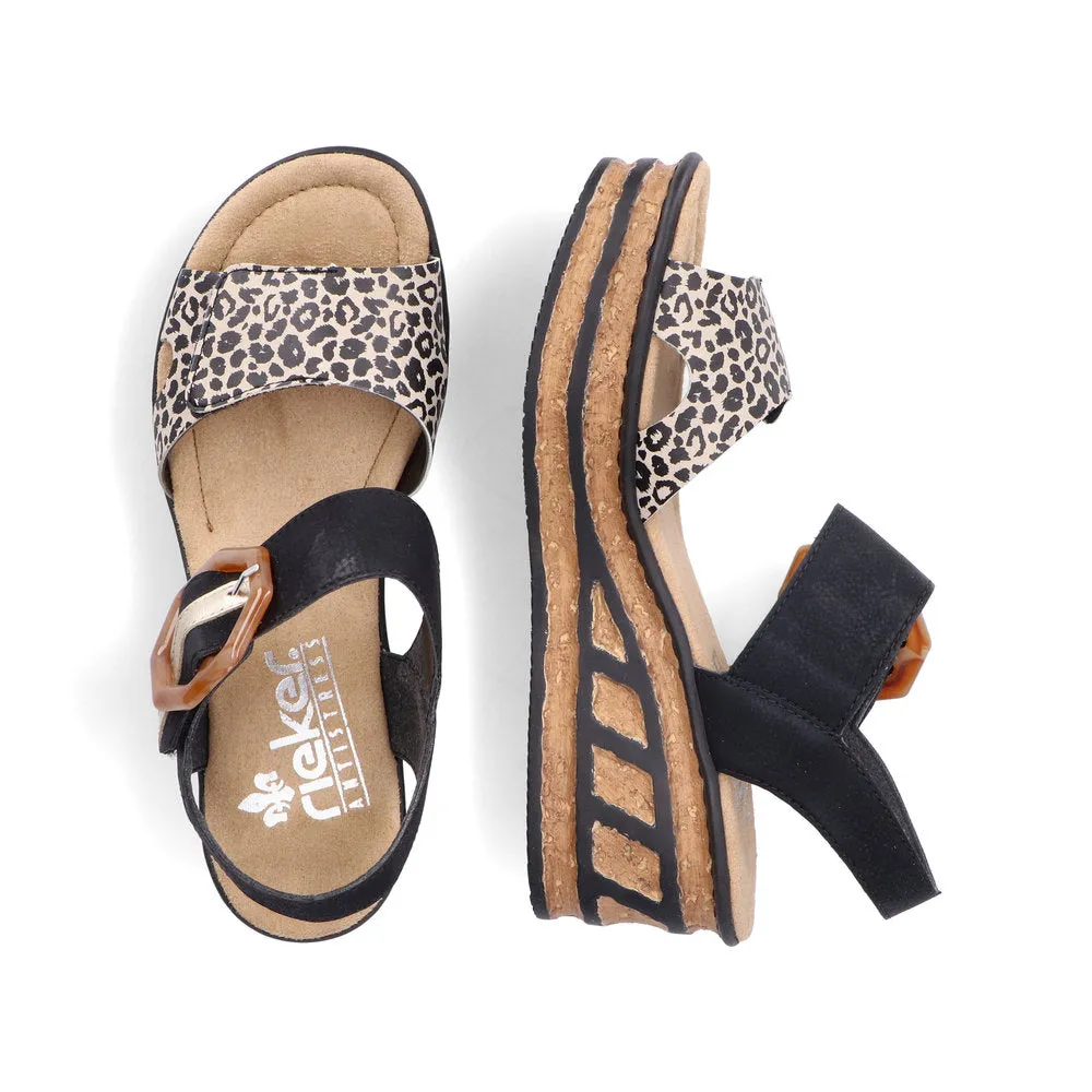 Rieker Wedge Sandal Black Print