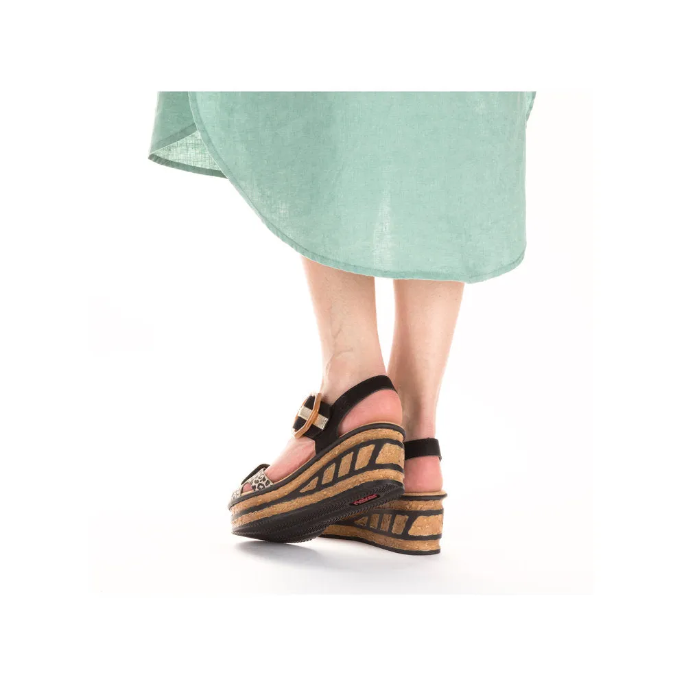 Rieker Wedge Sandal Black Print