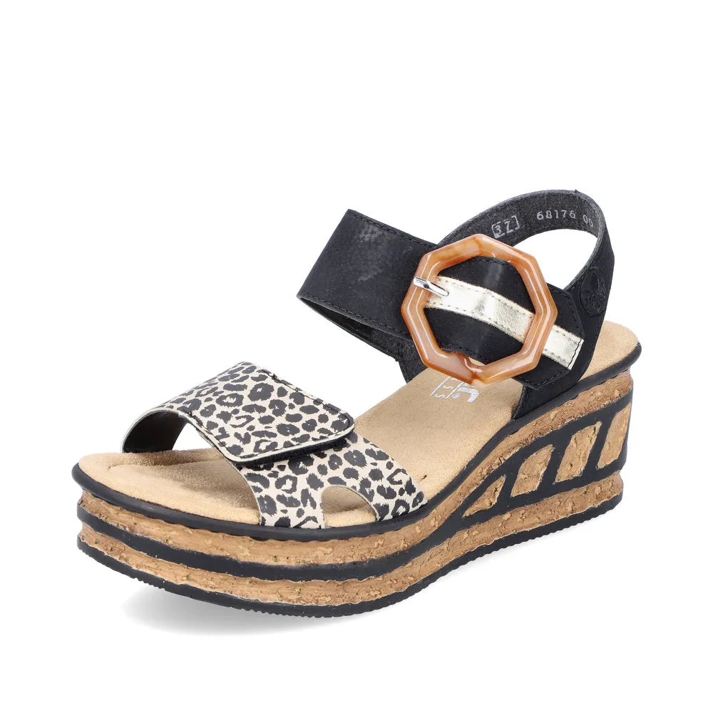 Rieker Wedge Sandal Black Print