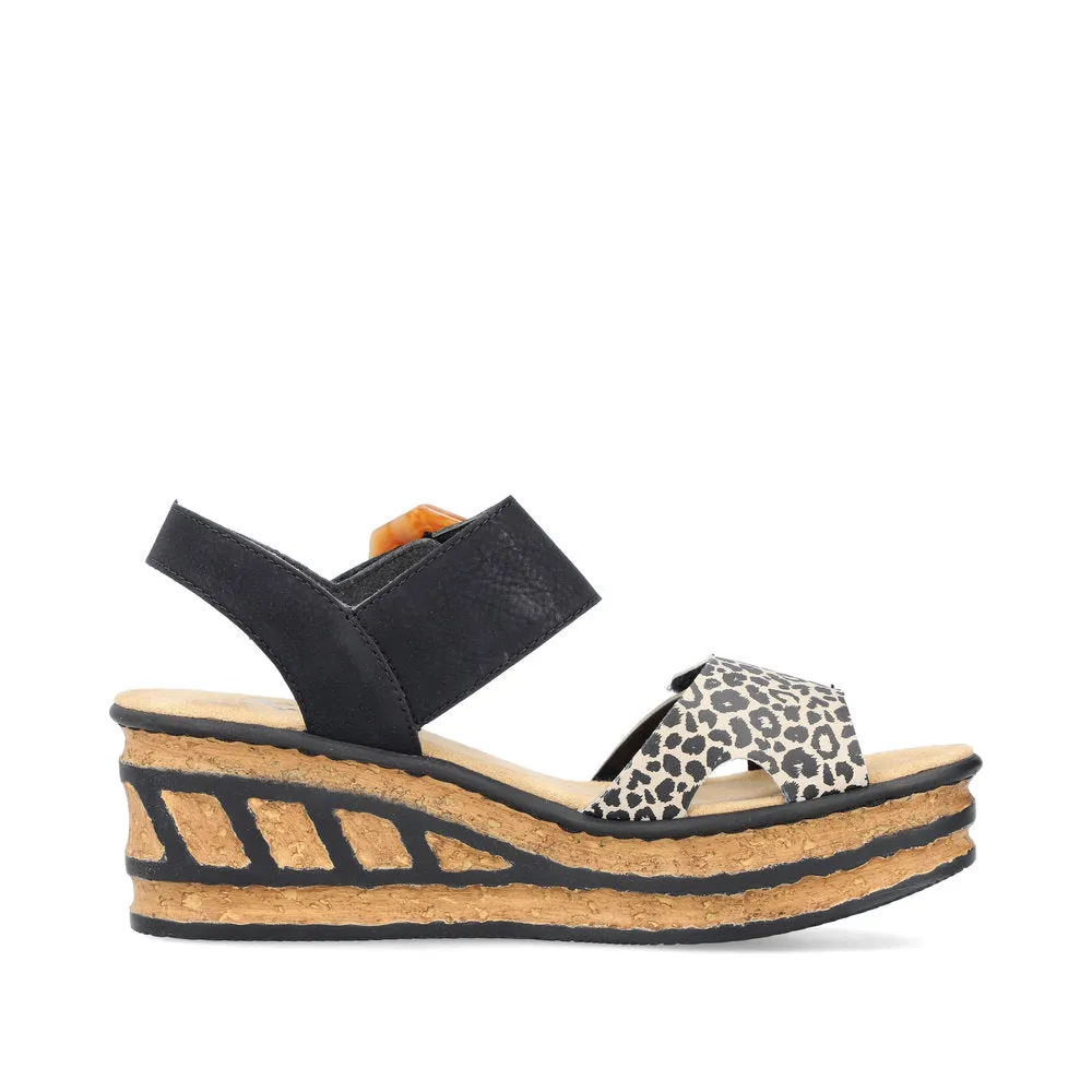 Rieker Wedge Sandal Black Print