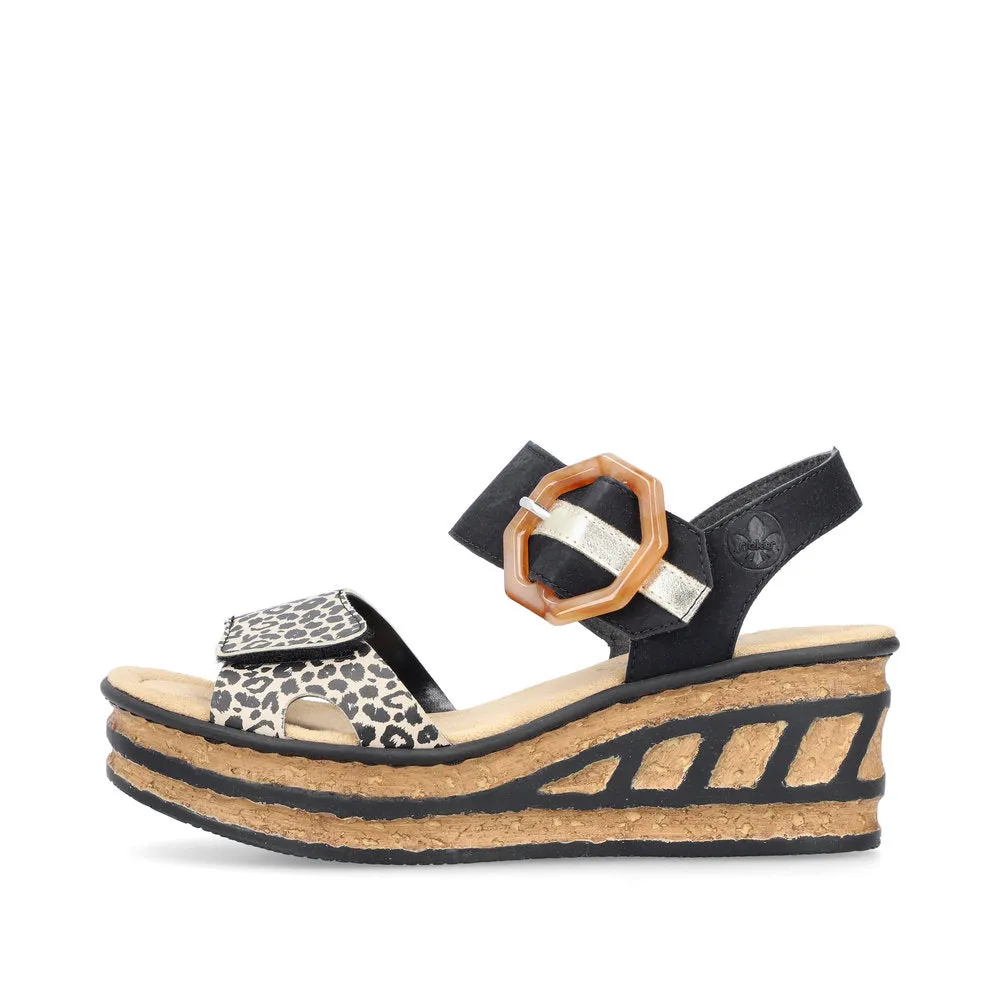 Rieker Wedge Sandal Black Print