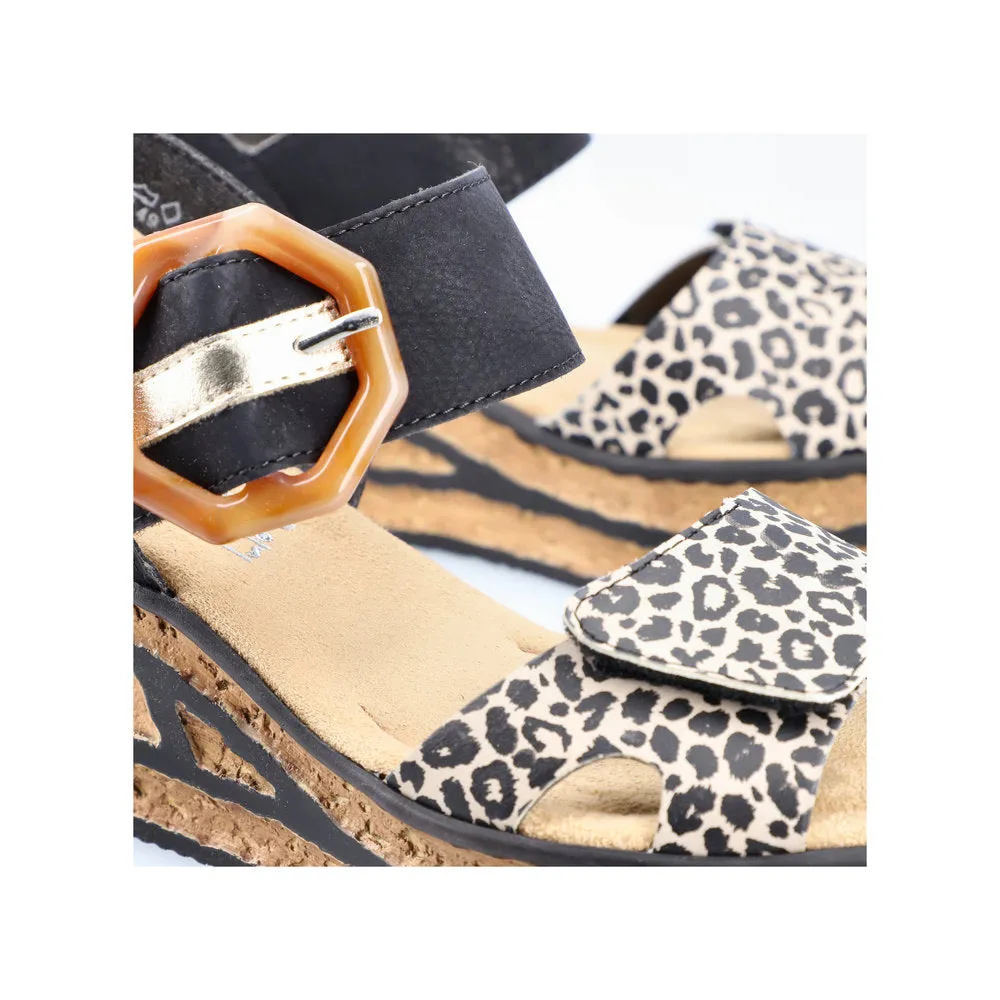 Rieker Wedge Sandal Black Print