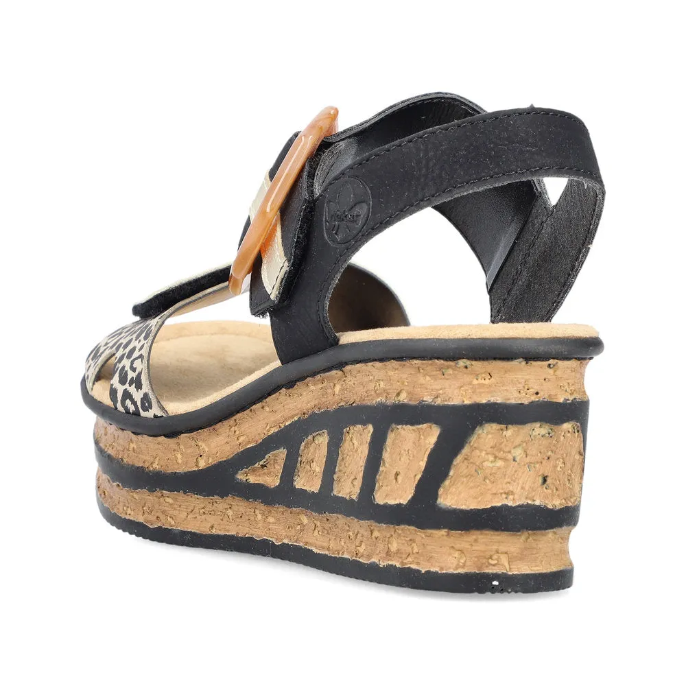 Rieker Wedge Sandal Black Print