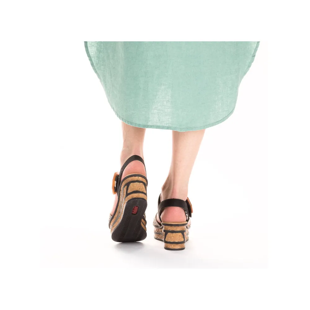Rieker Wedge Sandal Black Print