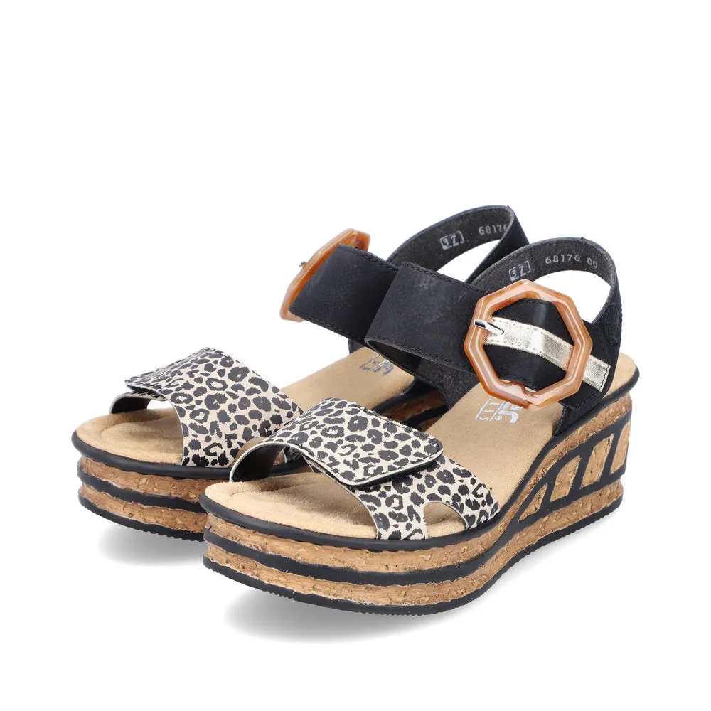 Rieker Wedge Sandal Black Print