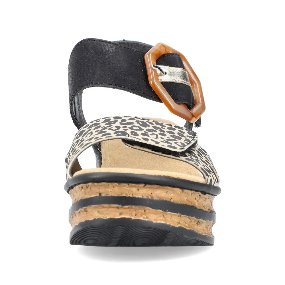 Rieker Wedge Sandal Black Print