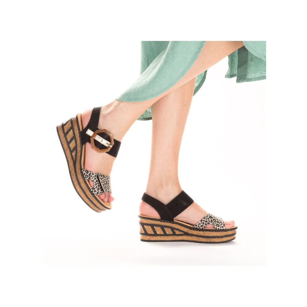 Rieker Wedge Sandal Black Print