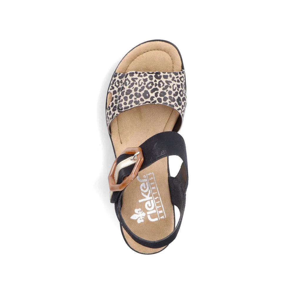 Rieker Wedge Sandal Black Print