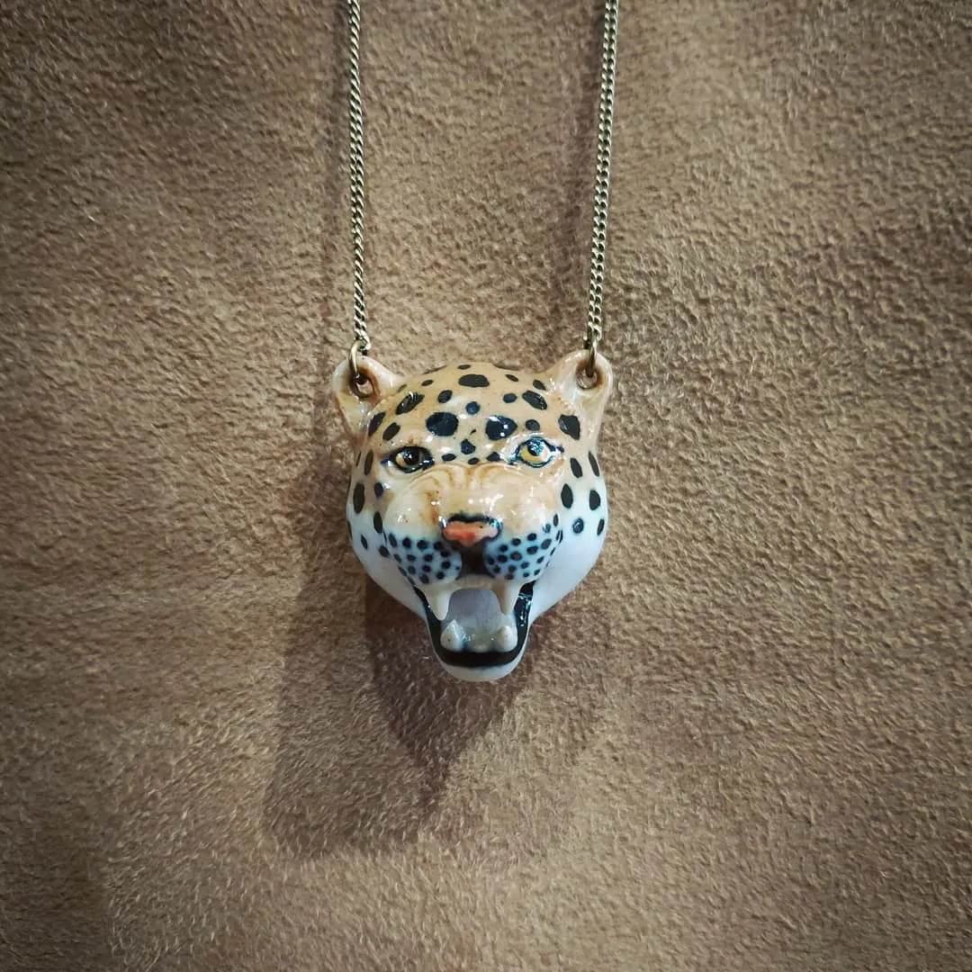 Roaring Leopard necklace by And Mary in porcelaine