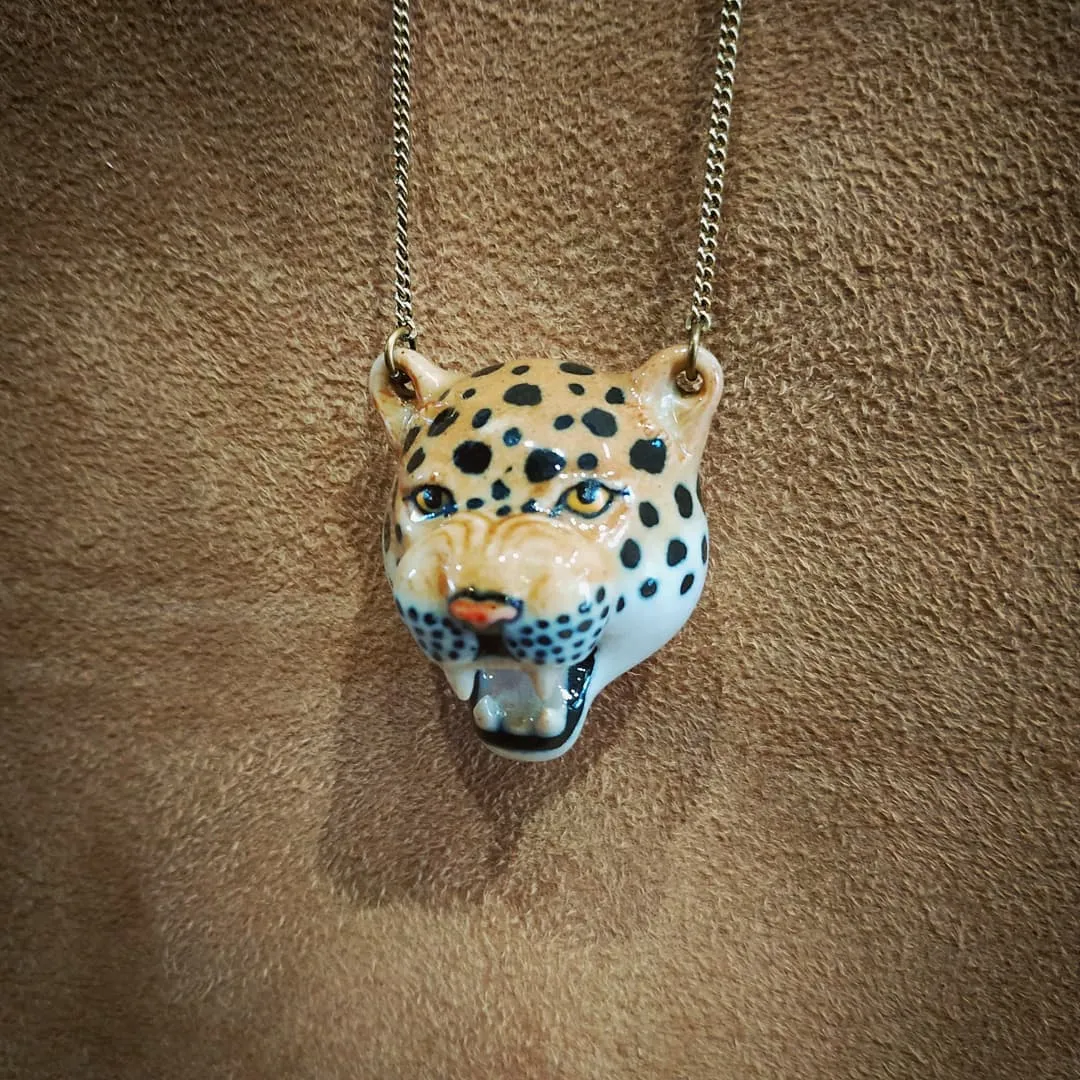 Roaring Leopard necklace by And Mary in porcelaine