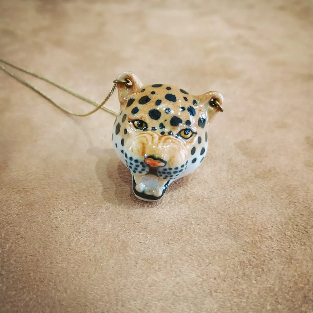 Roaring Leopard necklace by And Mary in porcelaine