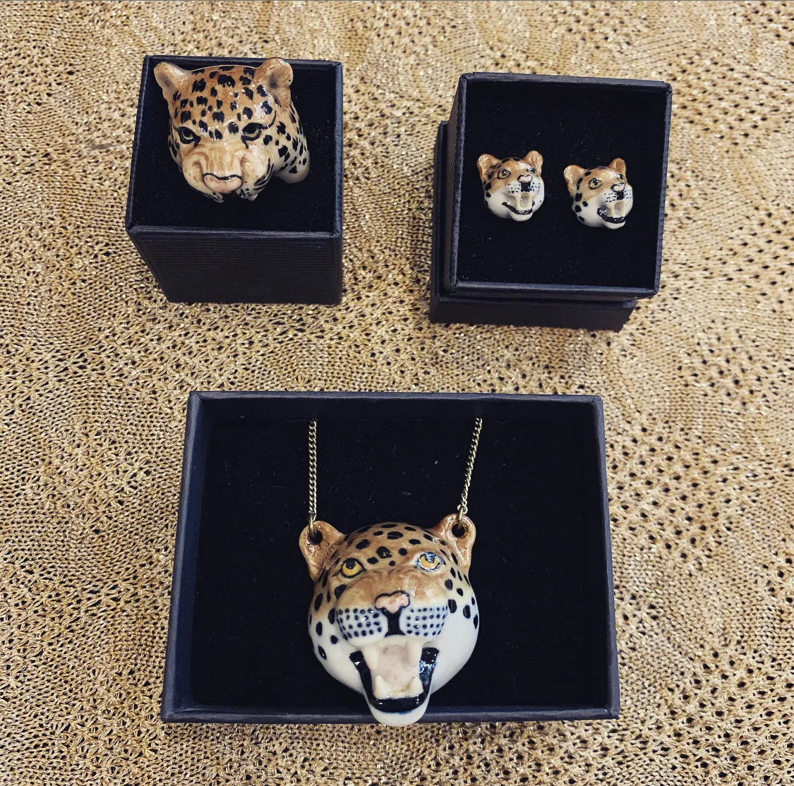 Roaring Leopard necklace by And Mary in porcelaine