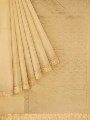 Sandal Silk Saree with Plain Design Body and Contrast Zari Border