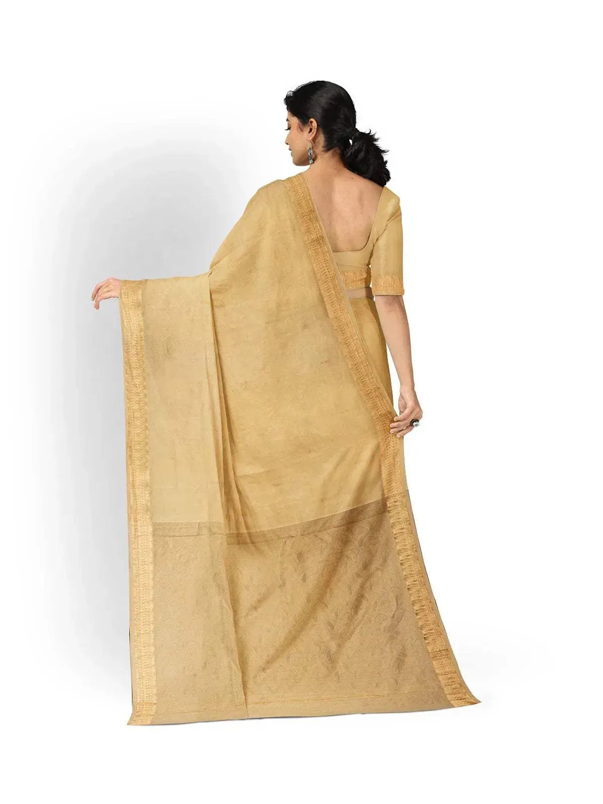 Sandal Silk Saree with Plain Design Body and Contrast Zari Border