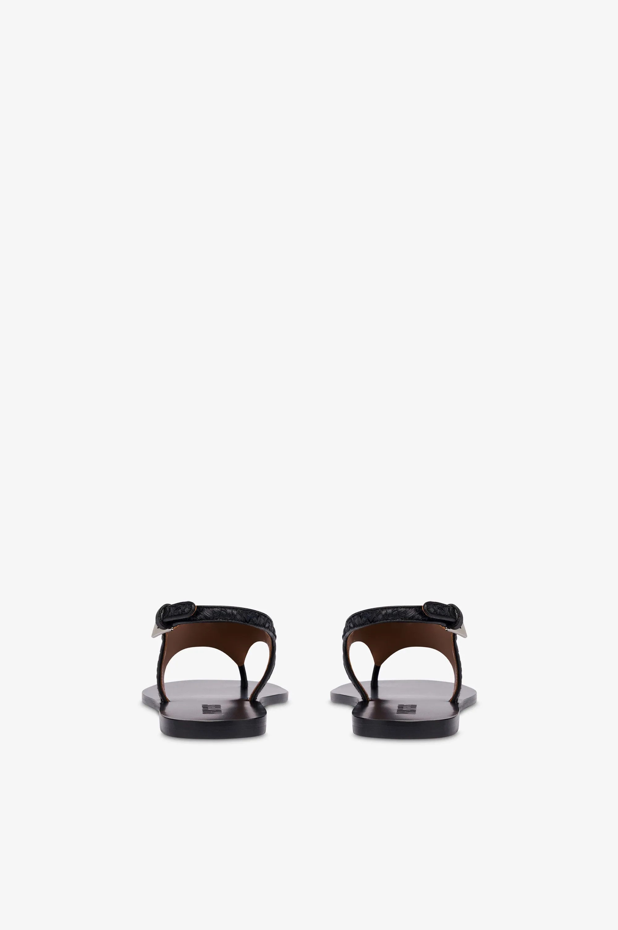 Sandals in natural raffia and black leather