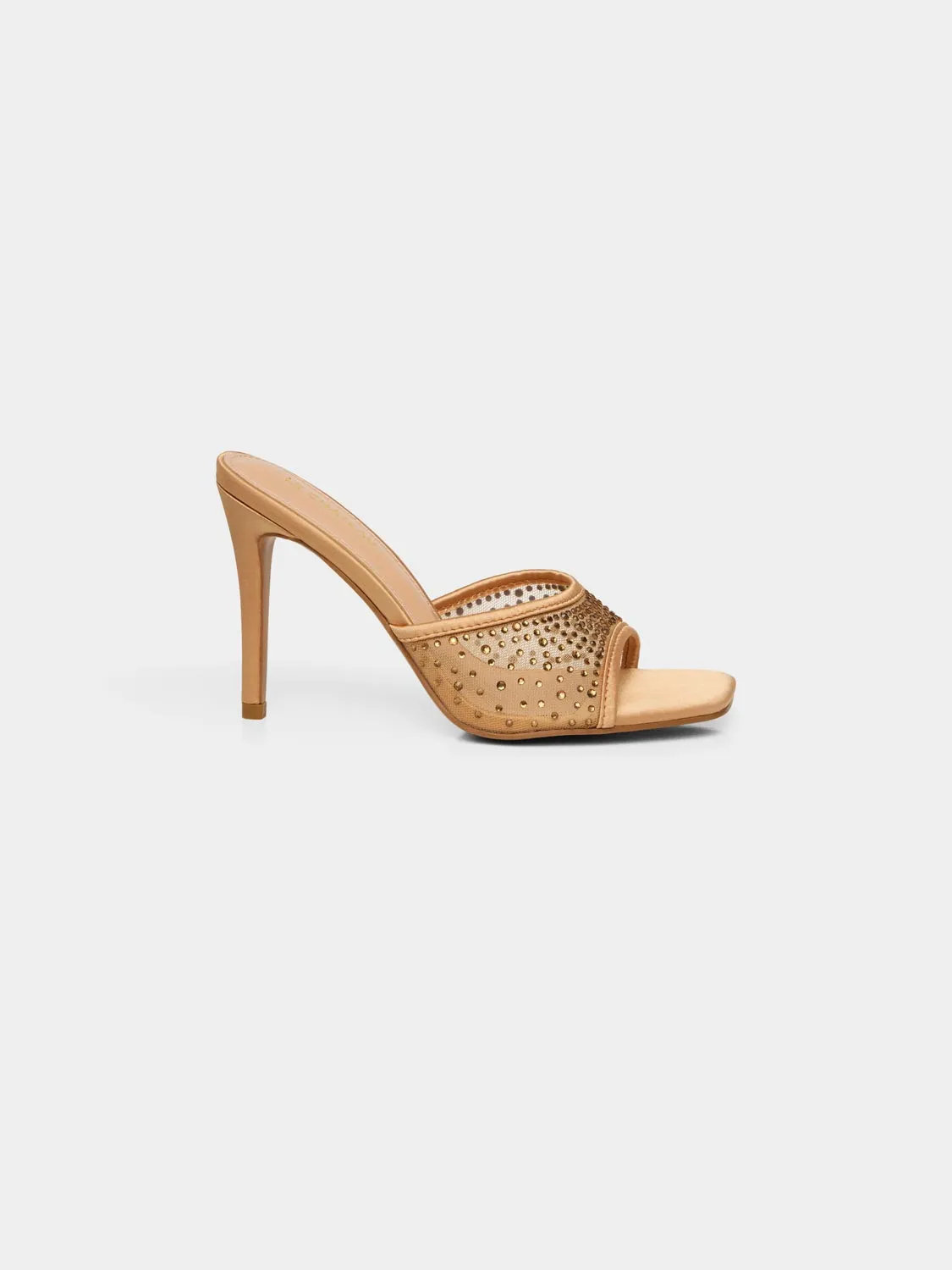 Satin & Jewelled Mesh High Heel Mule