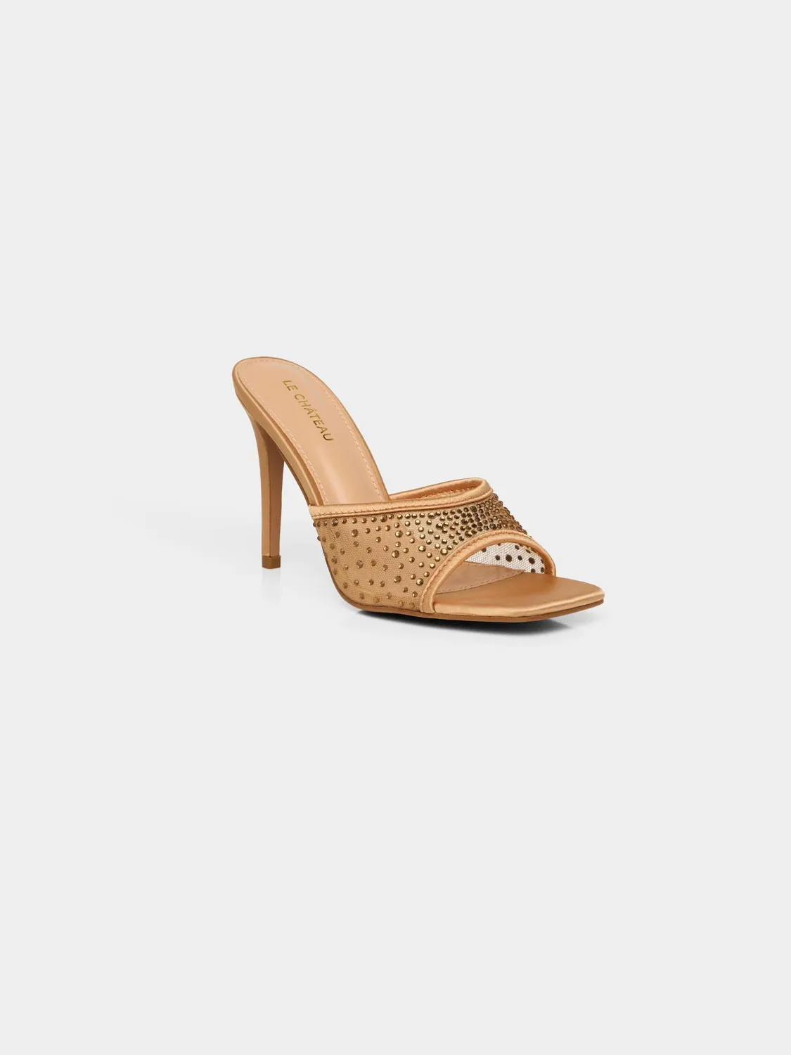 Satin & Jewelled Mesh High Heel Mule