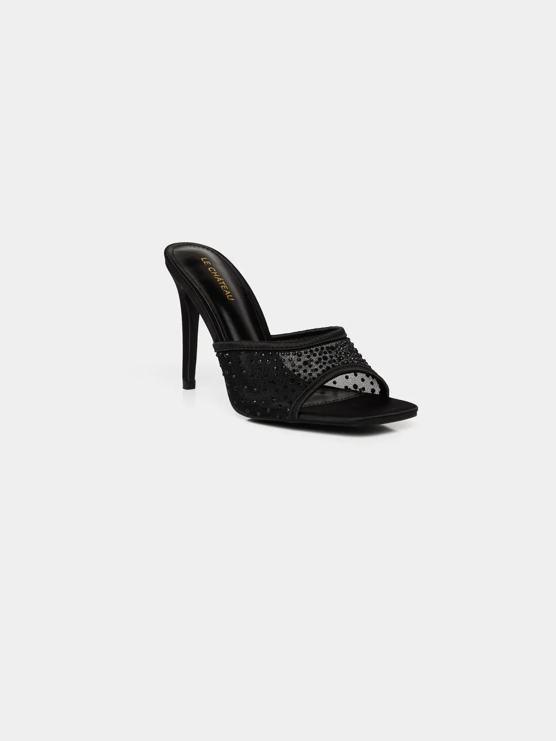 Satin & Jewelled Mesh High Heel Mule