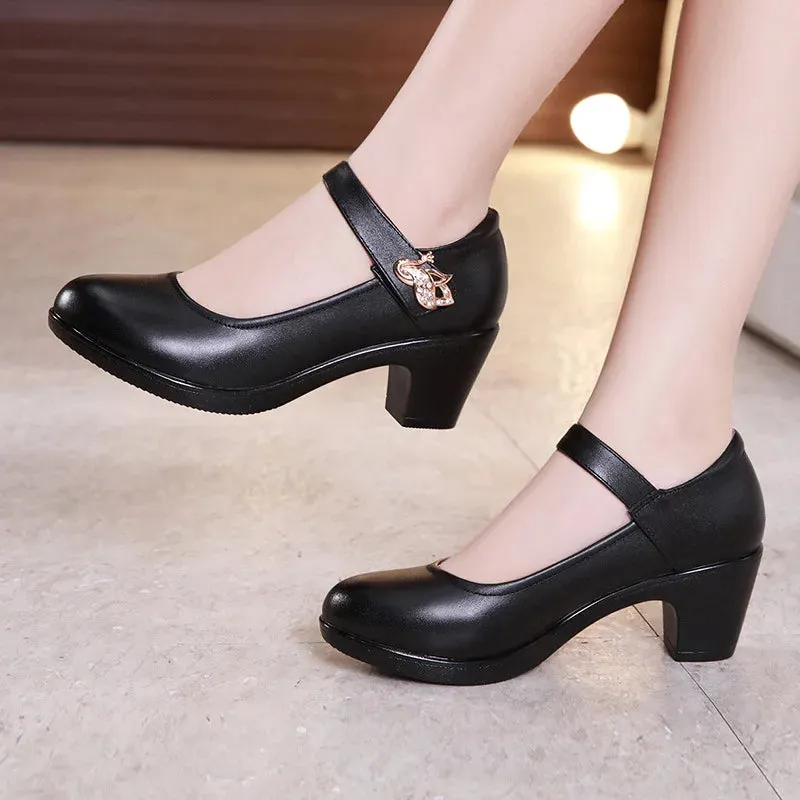 Shallow Crystal White Wedding Shoes Bride Platform Pumps Med Block Heels Mary Janes Office