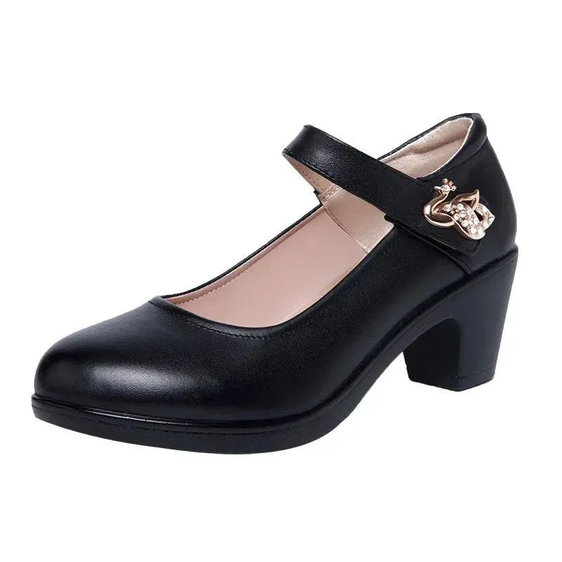Shallow Crystal White Wedding Shoes Bride Platform Pumps Med Block Heels Mary Janes Office