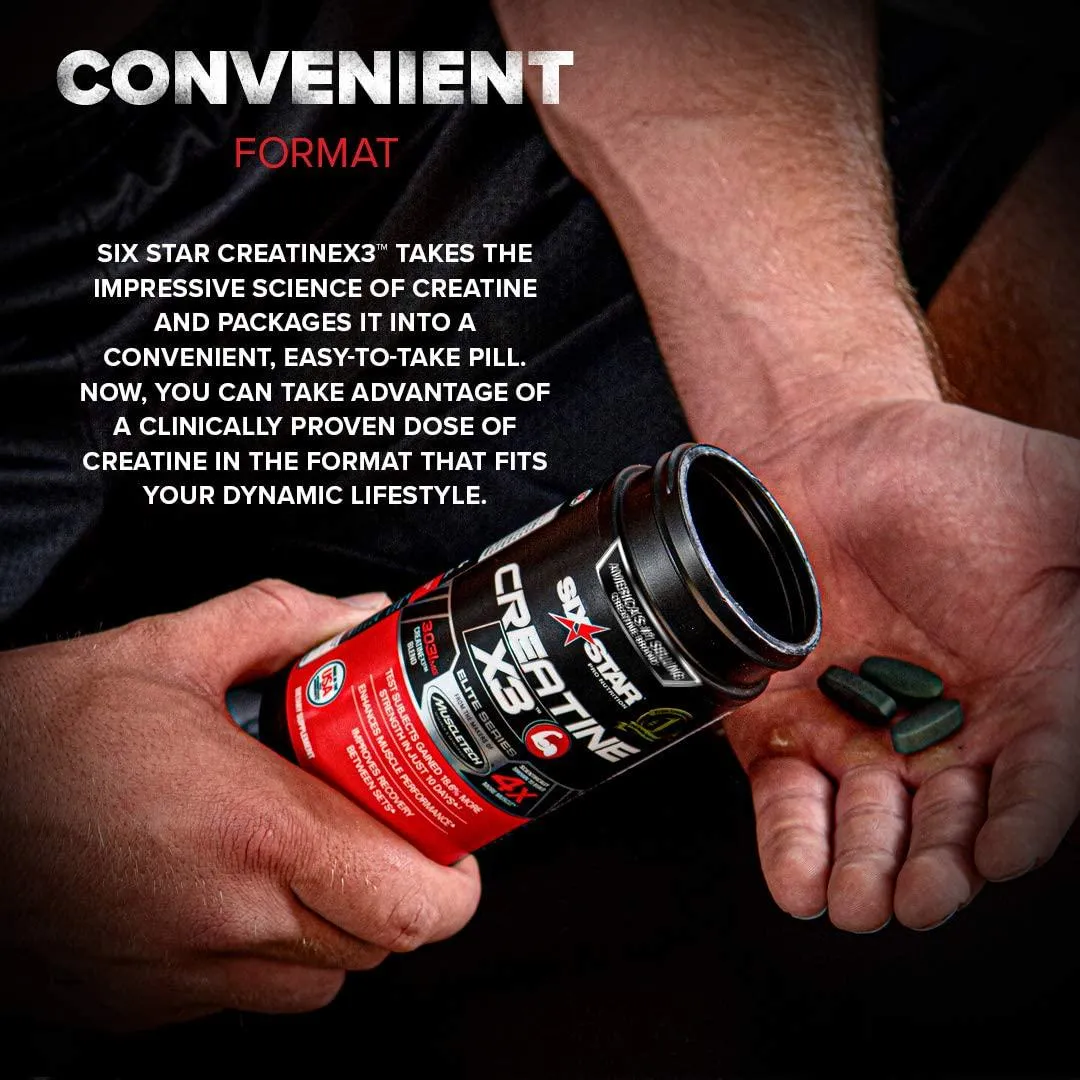 Six Star Pro Nutrition Creatine X3 Pills, Micronized Creatine Capsules Featuring Ultra-Pure Creatine Monohydrate, 60 Caplets