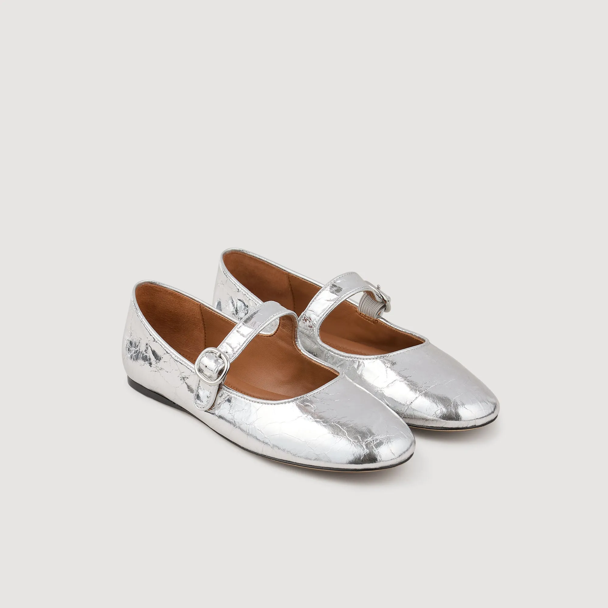 Sixties Shiny Leather Ballet Flats Silver