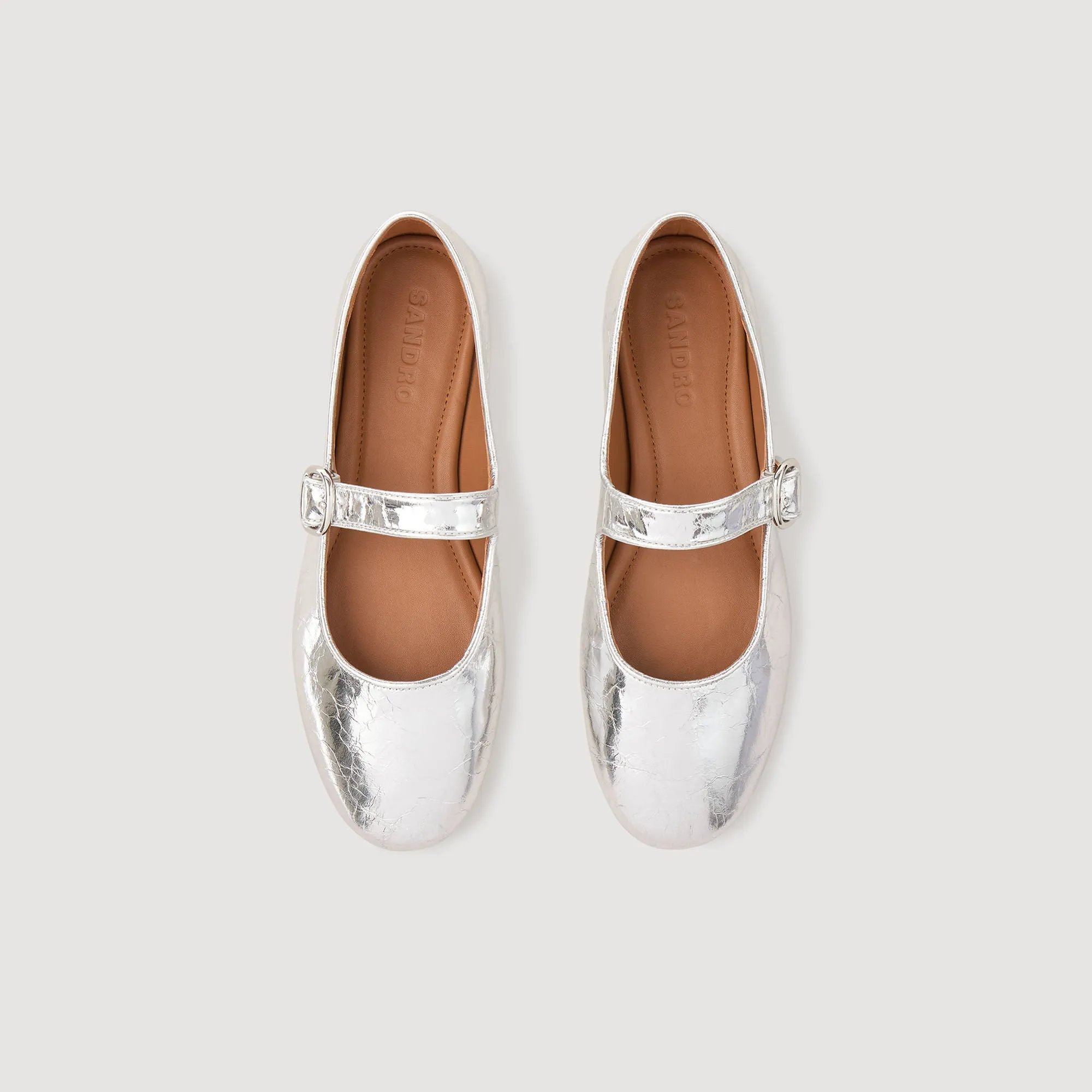 Sixties Shiny Leather Ballet Flats Silver