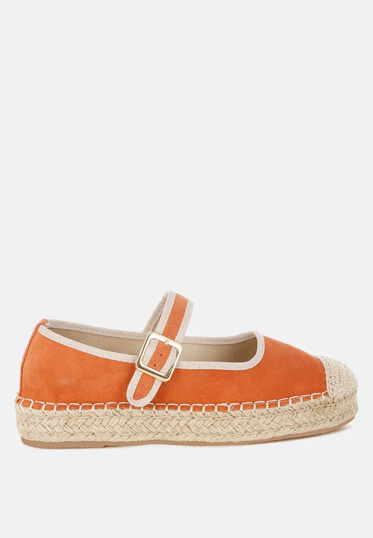 Soft Suede Leather Mary Jane Espadrilles By RUW