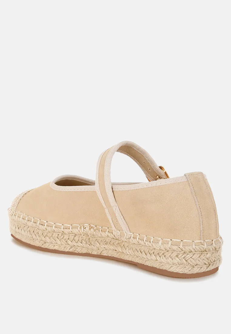 Soft Suede Leather Mary Jane Espadrilles By RUW