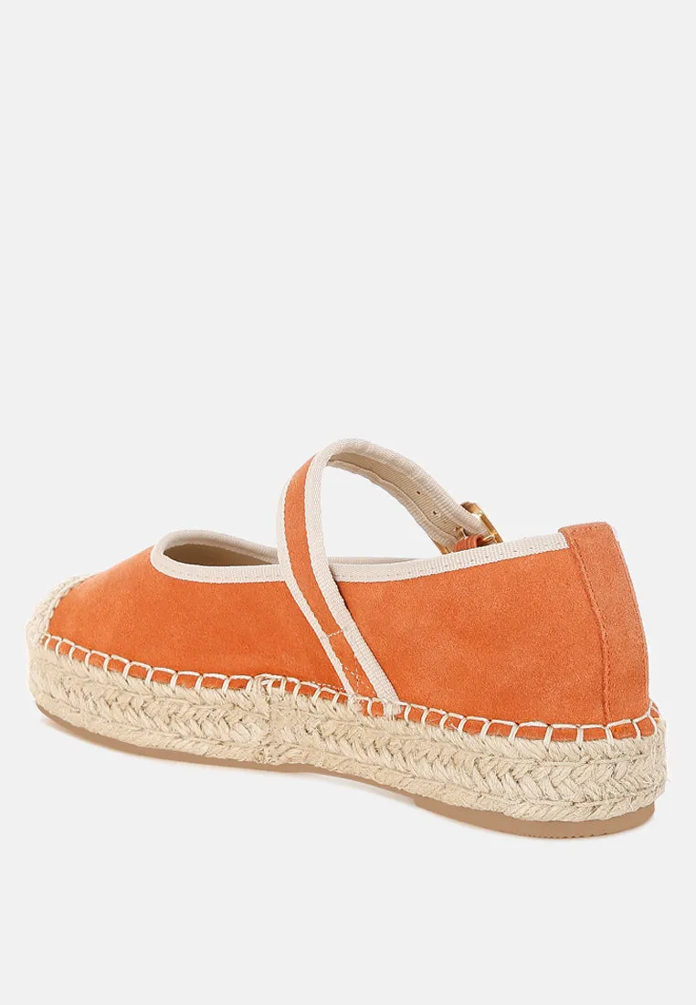 Soft Suede Leather Mary Jane Espadrilles By RUW