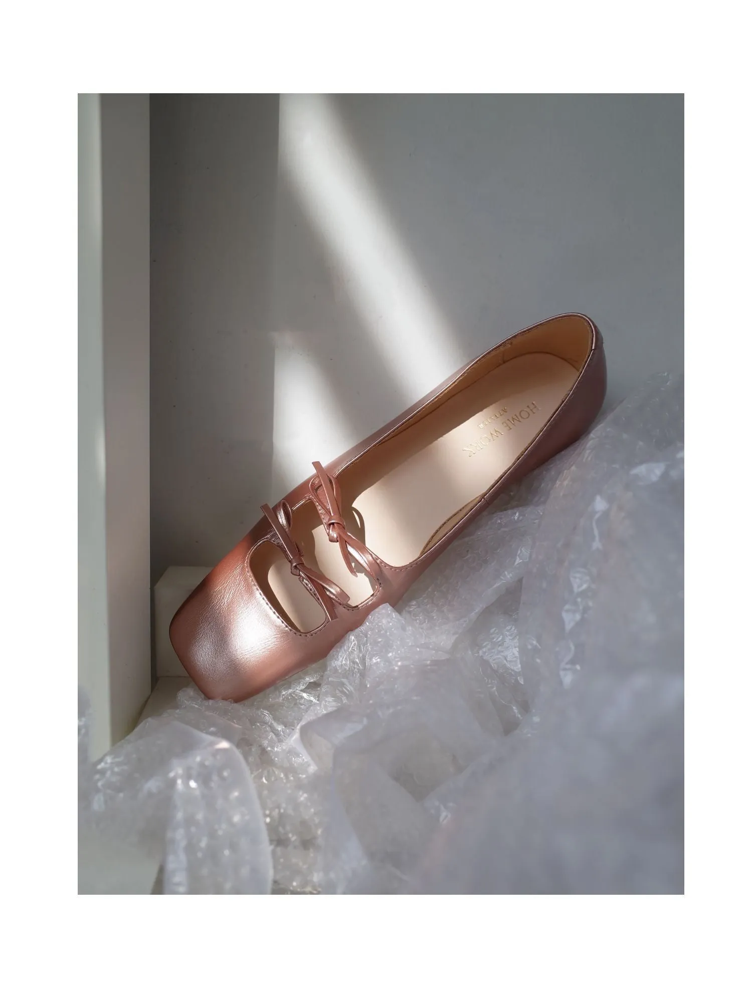 Square-Toe Bow Detail Ballet Flats