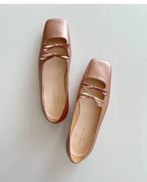 Square-Toe Bow Detail Ballet Flats