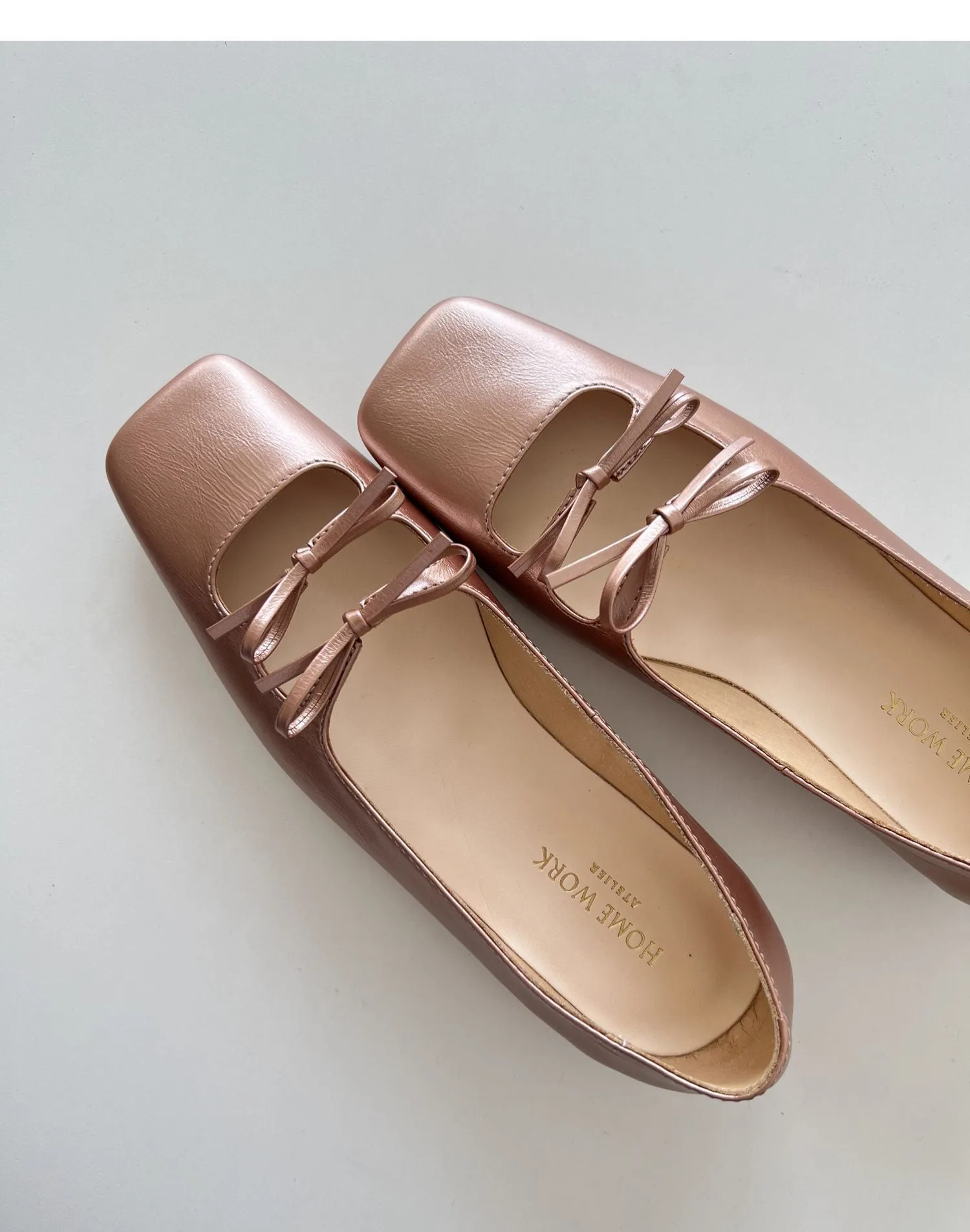 Square-Toe Bow Detail Ballet Flats