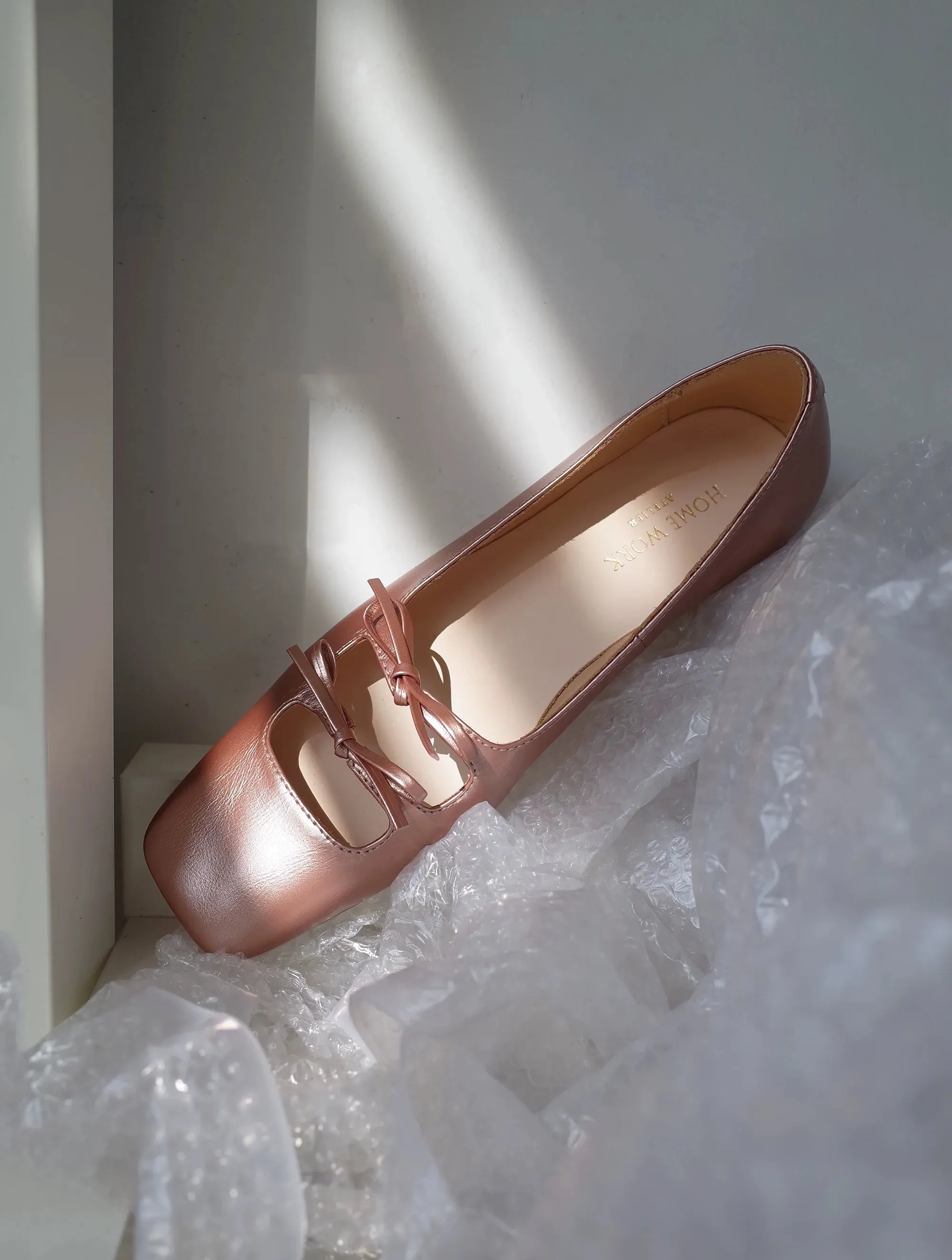 Square-Toe Bow Detail Ballet Flats