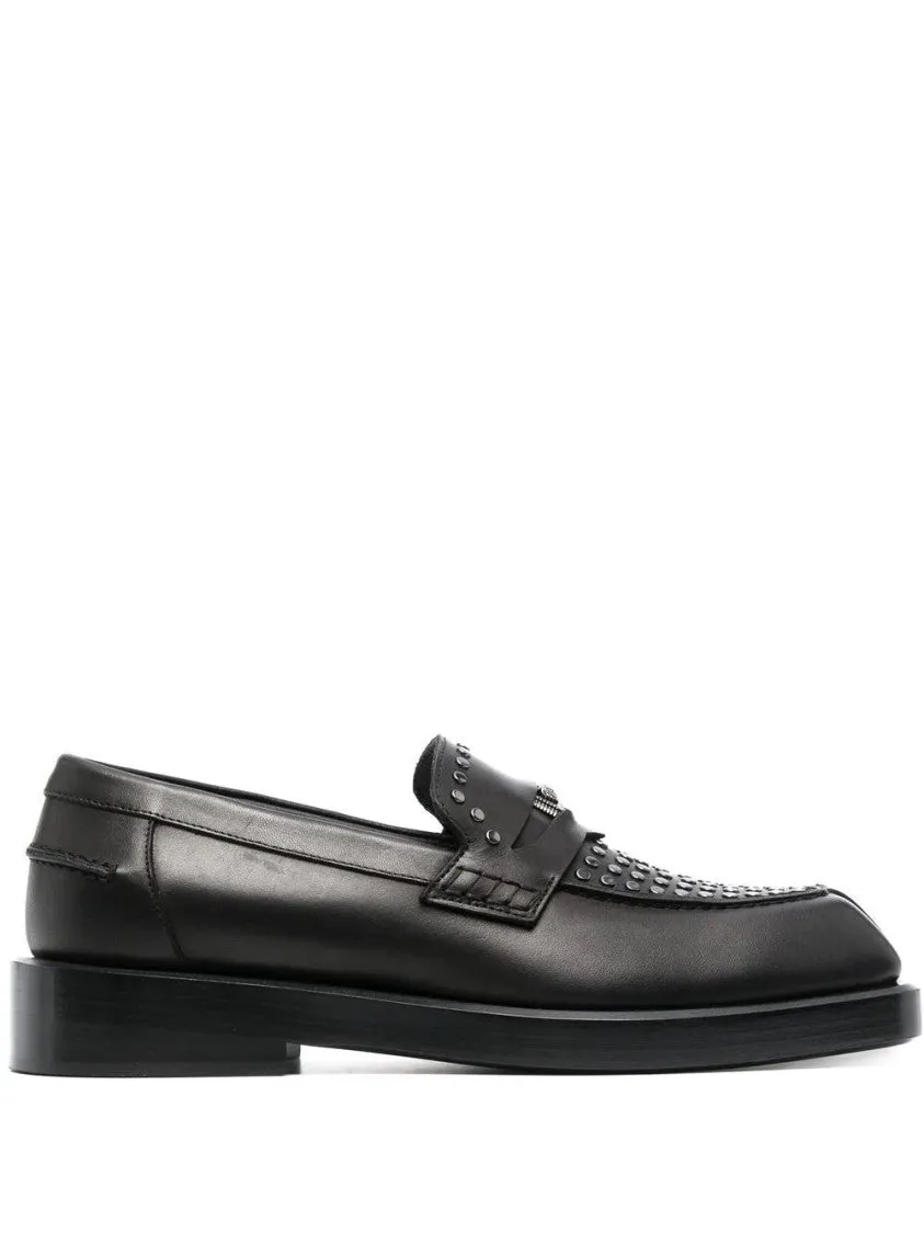 Square-Toe Studded Loafers