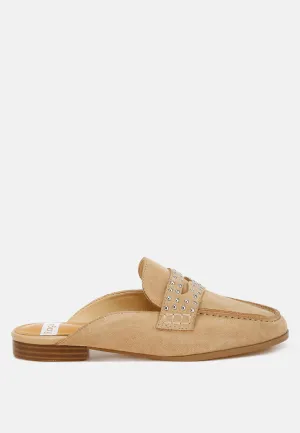Stud Embellished Penny Strap Mules By RUW