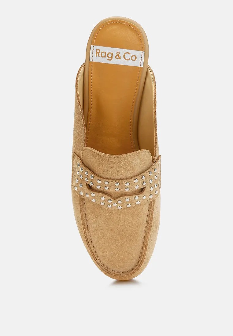 Stud Embellished Penny Strap Mules By RUW