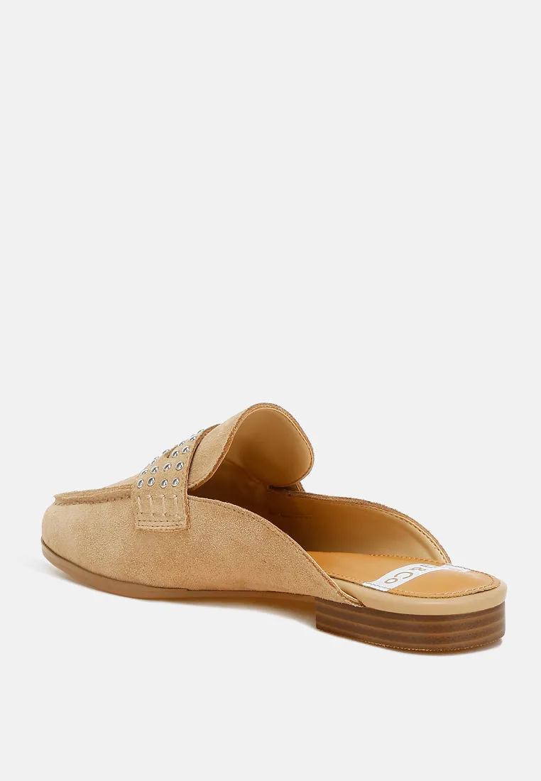 Stud Embellished Penny Strap Mules By RUW