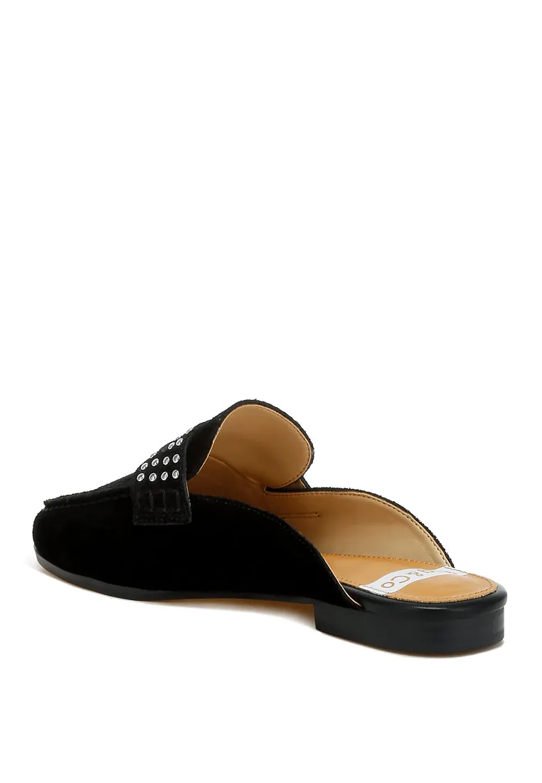 Stud Embellished Penny Strap Mules By RUW