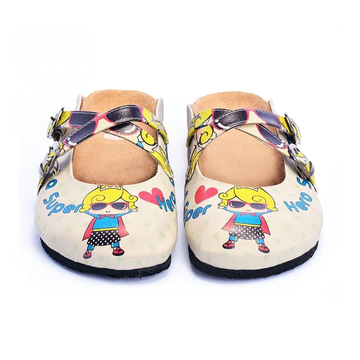 Super Hero Girl With Sunglasses and Star, Heart Shaped Clogs - CAL104
