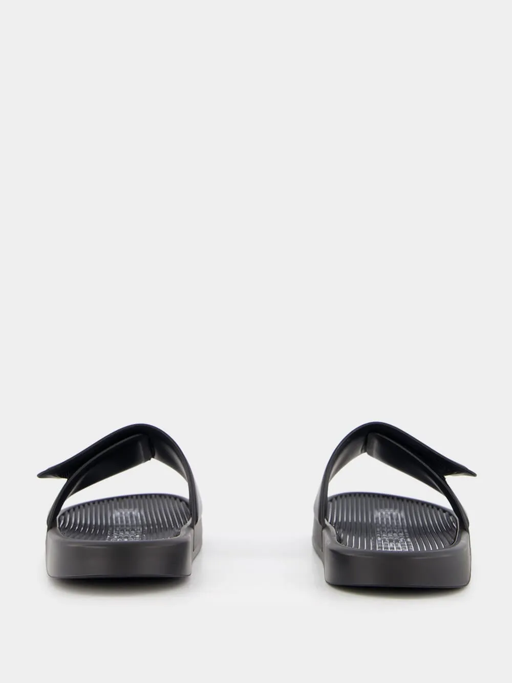 Synthetic Leather Black Slide Sandals