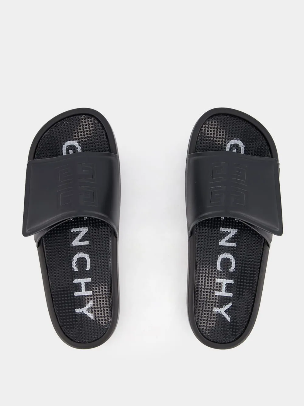 Synthetic Leather Black Slide Sandals