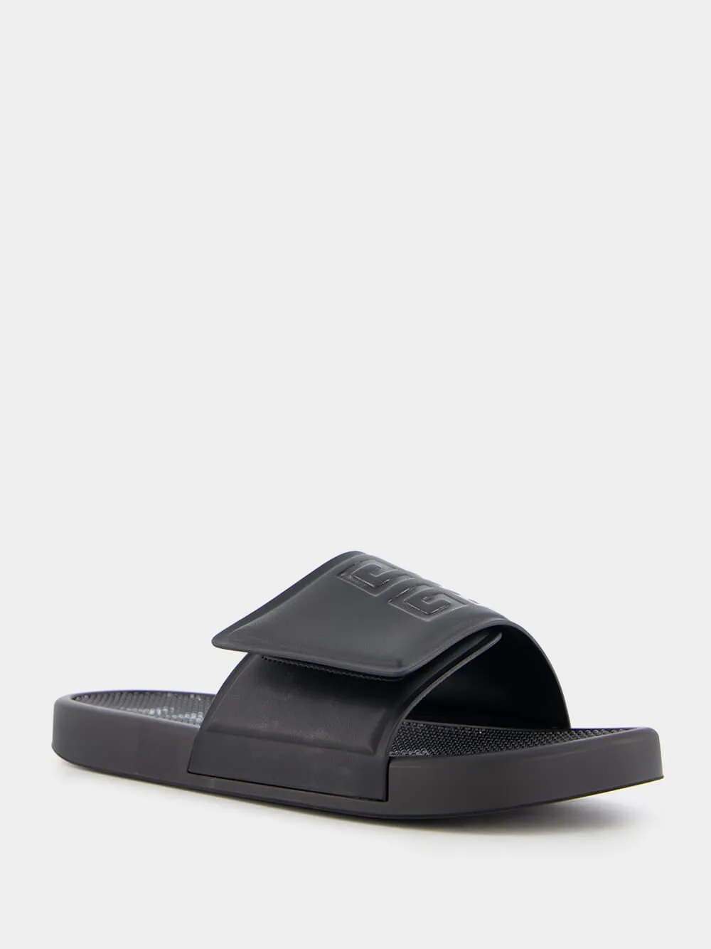 Synthetic Leather Black Slide Sandals